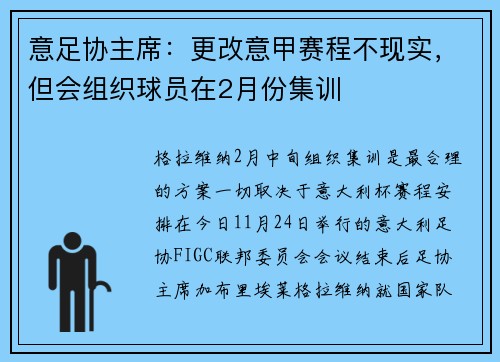 意足协主席：更改意甲赛程不现实，但会组织球员在2月份集训